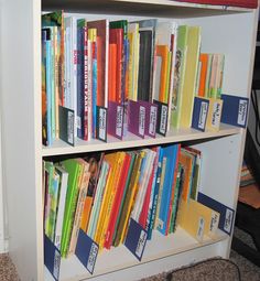 a book shelf filled with lots of books