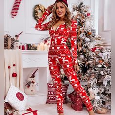 New Christmas Cutout Functional Buttoned Flap Adults Pajamas. Never Worn Just Purchased Multiple Different Sizes. Material: Polyester Bust:35.4(Inch) Hip:37.0(Inch) Top Length:48.4(Inch) Top Waist:29.1(Inch) Sleeve Length:23.6(Inch) Adult Christmas Pajamas, Christmas Cutouts, Christmas Fits, Trendy Christmas Outfits, Womens Pjs, Christmas Onesie, Adult Pajamas, Printed Tunic Tops, One Piece Pajamas