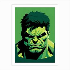 the incredible hulk art print in green and black with an angry look on his face