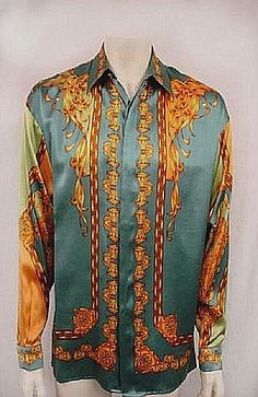 Elegant Green Printed Shirt, Elegant Printed Green Shirt, Designer Long Sleeve Green Tops, Designer Green Long Sleeve Tops, Multicolor Formal Tops With Spread Collar, Formal Multicolor Tops With Spread Collar, Formal Multicolor Summer Tops, Multicolor Formal Tops For Summer, Designer Fitted Shirt For Summer