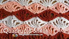 an orange and white crocheted afghan with the words quadruple shells on it