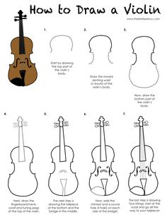 how to draw a violin with pictures on the front and back, in different ways