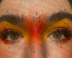 Fire Elf Makeup, Festival Face Makeup, Easy Fall Eyeshadow Looks, Fire Costume Makeup, Orange Eye Makeup Looks, Forest Makeup Woodland Fairy, Woodland Faerie Makeup, Fantasy Makeup Looks Easy, Burnt Makeup Look