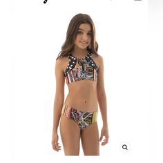 Nwt Roman Stripe Basket Girls Bikini Set Pretty Swimwear, Maaji Swimwear, Preteen Fashion, Reversible Swimwear, Kaya Scodelario, Square Neck Bodysuit, Luxury Swimwear, Culture Fashion