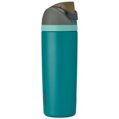 thermos stainless steel insulated water bottle in teal blue with grey lid