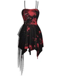 Trendy Fashion Dark In Love Dark Punk Laser Cut Shredding Mini Dress - Black & Red, Dresses Scene Dress, Dark Punk, Red Tie Dye, Edgy Dress, Love Dark, Dark In Love, Black Lehenga, Punk Dress, Emo Dresses