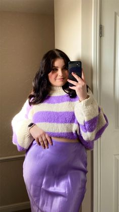 midsize spring outfit idea shop the outfit via my LTK below! Purple Skirt Outfit, Autumn Outfit Aesthetic, 2023 Outfit Ideas, Shop The Outfit, Outfits Gorditas, Spring Outfit Idea, Trendy Date Night Outfit, Purple Spring, Post Partum Outfits