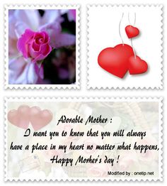 two pictures with hearts hanging from them and the words happy mother's day written below