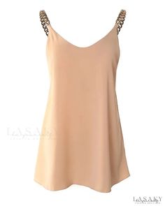 Lasaky - V-neck tank top with chain straps Top With Chain, Chic Type, V Neck Tank Top, Estilo Chic, Online Fashion Stores, Cropped Tank Top, Chain Strap, Dress Accessories, Apricot