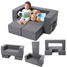 With 3 pieces, each Home Play Couch has everything a growing imagination needs. Toddlers and kids will love exploring, crawling, and climbing over these comfy cushions. They work as a play mat, chairs, one sofa, fort, or any structure they can envision. And since it's designed to promote kids' imaginative play and gross motor skills, the Play Couch will support cognitive development, too. Sofa Foam, Toddler Couch, Baby Couch, Toddler Sofa, Play Sofa, Play Couch, Kids Couch, Playroom Bedroom, Kids Motor Skills