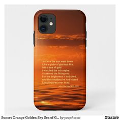 a phone case with an image of the sun setting in the sky and a quote on it