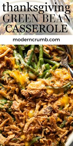 thanksgiving green bean casserole in a white bowl