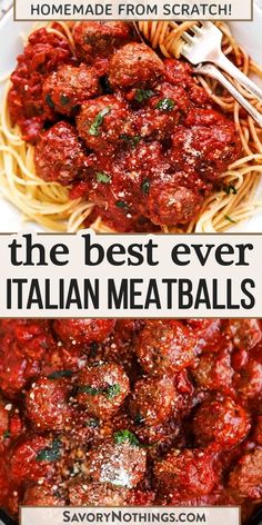 the best italian meatballs are made with pasta and marinara sauce