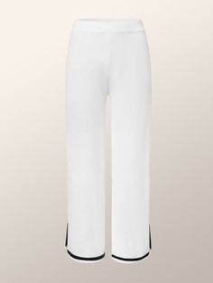 Simple Color Block Fashion Sweater Pants | stylewe White Summer Bottoms With Elastic Side Panels, White Pull-on Style Wide-leg Pants, White Pull-on Wide-leg Pants, White Wide-leg Pull-on Pants, White Fitted Bottoms With Split Design, White Fitted Straight Sweatpants, Fitted White Bottoms With Split Design, White Full Length Loungewear Pants, Casual Wide-leg Pants With Side Slits