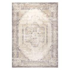 a beige rug with an ornate design on it