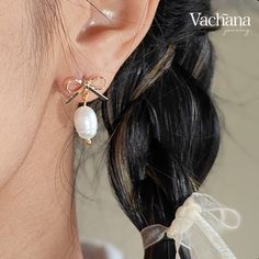 ☁️ Vachana Jewelry ☁️ - Beautiful Bespoke Jewelry -  ♡ Hand assembled in the UK ♡ ✿ Material ✿  - Natural pearl - 18k gold plated bowknot studs  ✿ Packaging ✿ - Card mounted - Transparent plastic sleeve  - Eco-friendly packaging materials  - Free first class delivery  ♡ Follow us on - IG: vachana.uk ♡ Pearl White Earrings For Gift, Gold Pearl Earrings With Bow For Gift, Gold Pearl Earrings With Bow As Gift, Rose Gold Earrings With Pearl Charm For Gift, Gift Pearl Chain Earrings, Rose Gold Pearl Earrings With Pearl Charm For Gift, Delicate Pearl White Pearl Earrings As Gift, Rose Gold Pearl Earrings For Gift, Feminine Rose Gold Pearl Earrings Gift