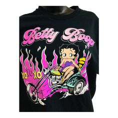 Betty Boop Black & Pink Betty On Motorcycle T-Shirt New Size Medium New No Tags Super Cute Pink Betty Boop In Strapless Purple Dress On Top Of Motorcycle A20 Betty Boop Black & Pink Betty On Motorcycle T-Shirt New Size Medium Pink Betty Boop, Cute Betty Boop, Betty Boop Black, Betty Boop T Shirt, Betty Boop Classic, On Motorcycle, Lady Riders, Motorcycle Tshirts, Red T