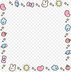 an empty square frame with cute cartoon characters on the bottom and one in the middle