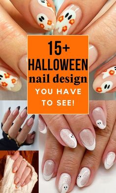 Simple Gel Halloween Nails, October Short Nail Designs, Fall Nail Designs Simple Short, Simple Halloween Nail Designs Acrylic, Fall Nail Designs Halloween, Simple Spooky Nails Short, Halloween Nails Neutral, Halloween Oval Nails, Halloween Accent Nails