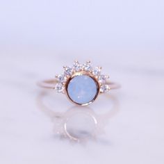 Rose Gold Blue Swarovski CZ Ring Chloe Ring, Style Staples, Dainty Rings, Swarovski Stones, Cz Ring, Minimalist Rings, Sterling Silver Studs, Sterling Silver Earrings Studs, Blue Opal