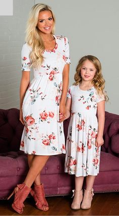 This lovely momma and daughter dress set is simply perfect. Featuring a lovely floral pattern, an empire waist and a flowing skirt. Made with a polyester and cotton blend for comfort and style. Save 20% if buying a 2 or More daughter dresses using code: Momma&Me at checkout Dress For Mom, Mother Daughter Dresses, Daughter Dress, Mom And Daughter Matching, Pleated Chiffon Skirt, Cute Floral Dresses, Mother Daughter Dress, Mommy And Me Dresses, Mommy And Me Outfits