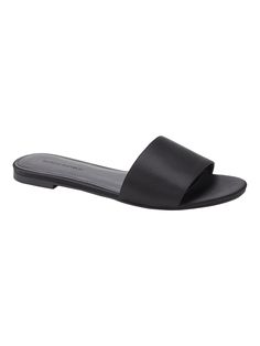 A minimalist approach to slides, these sandals have a wide strap at the toe for a comfortable fit and timeless look.  Flexible, satin upper (backed with vegan leather).  Breathable synthetic lining.  Insole with added stability in the heel.  Flexible skid-resistant outsole with comfort pod at bottom. Styles For Living Room, Fashion Eye Glasses, Wardrobe Update, Wide Straps, Timeless Style, Slide Sandals, Slip On Sandal, Sale Items, Mule Shoe