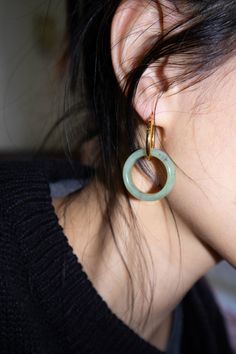 Amelie skinny — Green jade stone hoop earrings | seree Stone Hoop Earrings, Jade Earrings, Fall Jewelry, Jade Jewelry, Jade Stone, Green Jade, Green Bead, Jade Green, Amelie