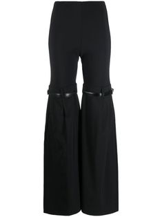 black hybrid design flared hem decorative buckle detail high-waisted elasticated waistband two rear button-fastening pockets Coperni Pants, Office Clothing, 23 Fashion, Blue Jean Outfits, Womens Black Pants, Custom Jeans, Hybrid Design, Flared Trousers, Tumblr Fashion