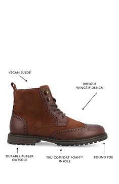 Elevate your work-to-weekend look in this refined faux-leather boot updated by a brogue-detailed wingtip and a heavily lugged sole. 5" shaft Synthetic upper/textile lining/rubber sole Imported Wingtip Lace-up Boots With Brogue Detailing For Fall, Fall Wingtip Brogue Lace-up Boots, Fall Wingtip Lace-up Boots With Brogue Detailing, Fall Ankle-high Boots With Brogue Detailing, Casual Wingtip Lace-up Boots For Work, Fitted Wingtip Lace-up Boots For Fall, Fall Wingtip Lace-up Boots, Winter Ankle-high Brogue Boots, Fall Ankle Boots With Brogue Detailing