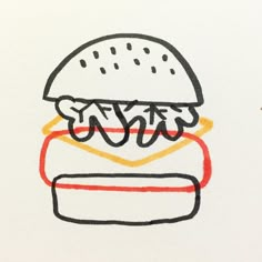 a drawing of a hamburger with ketchup and mustard