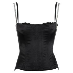 ▪ Dolce & Gabbana evening corset top ▪ Black silk ▪ Crystal mesh shoulder straps ▪ Built-in bra with lace trim and adjustable shoulder straps ▪ Corset bones throughout ▪ Zipper at centre-back opening ▪ IT 42 - FR 38 - UK 10 ▪ Fall-Winter 2004 ▪ 96% Silk, 4% Elastane ▪ Made in Italy Estilo Real, Boucle Jacket, Corset Lingerie, Black Corset, Dream Clothes, Dolce & Gabbana, Black Knit, Black Silk, Corset Top