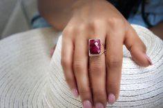 Ruby ringgemstone ringrose gold ringrose pink | Etsy Elegant Faceted Crystal Promise Ring, Elegant Faceted Crystal Ring For Anniversary, Elegant Faceted Diamond Ring For Anniversary, Elegant Faceted Rose Gold Rings, Elegant Ruby Ring With Rose Cut Diamonds For Gift, Elegant Faceted Ruby Promise Ring, 22k Gold Ruby Gemstone Ring As Gift, Elegant Large Stone Ruby Ring, Elegant Red Faceted Ring