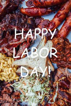 the happy labor day card features bacon, macaroni and cheese