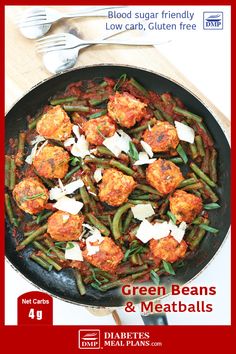 Diabetes friendly low carb meal: Green-Beans-&-Meatballs https://diabetesmealplans.com/recipes/ Low Carb Meatballs, Fun Easy Recipes, Keto Diet For Beginners, Diet Meal Plans