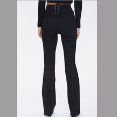 -Forever21 Lace Back Flare Jeans Black -Discontinued/Rare And Hard To Find -Nwt. No Flaws -Size: 30 In -69% Cotton, 30% Polyester, 1% Spandex -A Pair Of Jeans Featuring A Flare Leg, Slant Front Pockets, And A Lace-Up Back Design Edgy Black Bottoms From Forever 21, Chic Forever 21 Fall Bottoms, Fashion-forward Black Bottoms For Night Out, Chic Fall Bottoms From Forever 21, Forever 21 Bottoms For Fall Night Out, Forever 21 Fall Bottoms For Night Out, Forever 21 High Waist Bottoms For Night Out, Edgy High Waist Bottoms From Forever 21, Forever 21 Black Party Bottoms