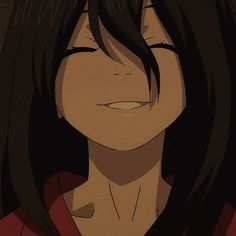 an anime character with long black hair and red shirt