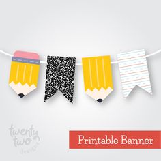 printable banner with pencils hanging from clothes pins