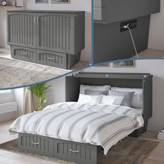 a collage of photos showing different types of bedding and furniture in various rooms