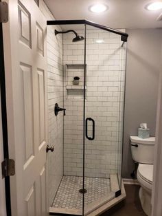 Small Shower Remodel Corner, Small Basement Full Bathroom Ideas, Small Bathroom Ideas Corner Shower Layout, Bathroom With Small Shower Stall, Small Bathroom Remodel With Corner Shower Stall, Shower Across From Toilet, Bathroom Remodel Corner Shower Layout, Galley Bathroom Layout, Small Showers Ideas