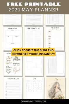 the free printable planner for may is shown in this image with text overlay