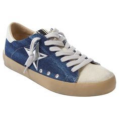 SHUSHOP PAMELA Denim Everyday Star Sneaker The star of any ensemble, this vintage-inspired denim sneaker from ShuShop is the perfect shoe to wear with jeans or dresses. The sturdy sole and padded insole make it comfortable enough for all-day, everyday wear and the neutral colors create an easy match with all outfits. Trendy Low-top Denim Sneakers, Denim High-top Sneakers For Streetwear, Luxury Denim Sneakers, Urban Blue Denim Sneakers, Denim Blue High-top Sneakers, Converse Shoes High Top, Denim Sneakers, Fashion Shoes Sneakers, Star Sneakers