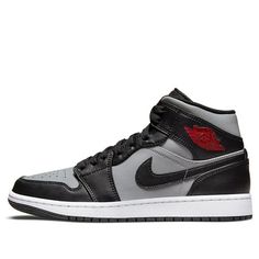 The Air Jordan 1 Mid GS "Shadow" is one of the most iconic sneakers in history, and it looks just as good today. The upper consists of smooth grey leather with contrasting black overlays that feature a color-matched Swoosh for added flair - no matter what you're doing! There are also hints from gym red on this Jumpman proudly displayed across its woven tongue tag plus Wings logo debossed onto each lateral collar flap (which may be why they call these shoes 'Gym Red'). Built upon rubber cupsole units complete with crisp white sidewalls & black soles; these bad boys come equipped not only an encapsulated heel but some impressive cushioning inside too. (AJ1/SNKR/Retro/Men's/Mid Top/Basketball) Gray Leather Sports Sneakers, Gray Leather Sneakers For Sports, Gray Leather Sneakers With Boost Midsole, Gray High-top Jordan Shoes With Rubber Sole, Gray Sporty Custom Sneakers With Contrast Sole, Sporty Custom Gray Sneakers With Contrast Sole, Sporty Gray Custom Sneakers With Contrast Sole, Gray Sporty Basketball Shoes With Contrast Sole, Gray High-top Sneakers With Contrast Sole