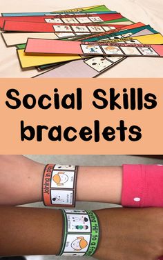 two pictures with different bracelets on them and the words social skills bracelets in front of