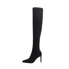 Shop Black Suede Pull-on Elastic Square Heel Thigh High Boots color Black for Dancing Club, Party, School, Travel, Work with worldwide Free shipping & Free return. Stretch Thigh High Boots For Party, Stretch Thigh-high Party Boots, Stretch Thigh High Party Boots, Thigh High Stretch Boots For Party, Trendy Stretch Boots For Party, Winter Knee-high Fitted Boots For Night Out, Fitted Knee-high Boots For Winter Nights Out, Elegant Fitted Knee-high Boots, Trendy Fitted High Shaft Boots