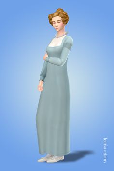 an animated woman in a long blue dress