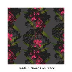 an abstract floral pattern with pink and black flowers