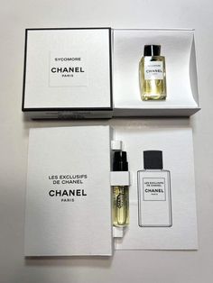 Chanel Sycomore Les Exclusifs Eau De Parfum Travel Size Mini Splash Bottle 4ml + Sample Spray 1.5ml. Total: 5.5 ml Chanel Mini Perfume Set, Chanel Gardenia, Chanel White, Womens Fragrances, Women Fragrance, Travel Size, Travel Size Products, Health And Beauty, Color White