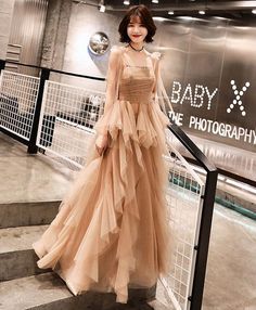 Tulle Prom Dress A Line, Prom Dress Champagne, Prom Dress A Line, Tulle Long Prom Dress, Champagne Evening Dress, Ruffle Prom Dress, Dress Champagne, Custom Size Dresses, فستان سهرة