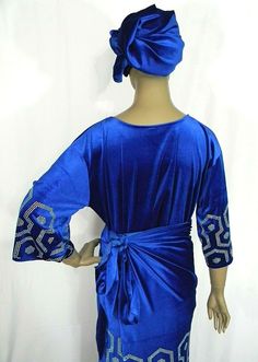 "Velvet With Stones Design/Nigerian Party Outfits/Trendy African Velvet Outfits/Ready Made Velvet 3 Piece Set Wrapper, Buba & Gele/Royal Blue Measured While Laying Flat: Size: L/58 Armpit to Armpit: 23\" (Full Chest: 46\") Shoulder To Bottom: 25\" Sleeve Length From Neckline: 18\" Wrapper: Wide: 72; Length: 50\" ~~Gele: L/52\" & W/20\" Size: XL/60 Armpit To Armpit: 25\" (Full Chest: 50\") Shoulder To Bottom: 25\" Sleeve Length: 19\" Wrapper: Wide: 73\"; Length: 50\" ~~ Gele: L/56\" & Royal Fitted Party Sets, Royal Style Dresses For Party And Festivals, Royal Blue Party Sets For Festivals, Fitted Blue Sets For Celebration, Royal Blue Party Sets, Velvet Outfits, Nigerian Party, Velvet Clothes, Party Outfits