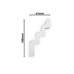 a white stair rail with measurements for the length and width in front of it on a white background